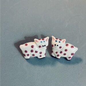 Cute Polka Dot Pig Porcelain Pierced Earrings